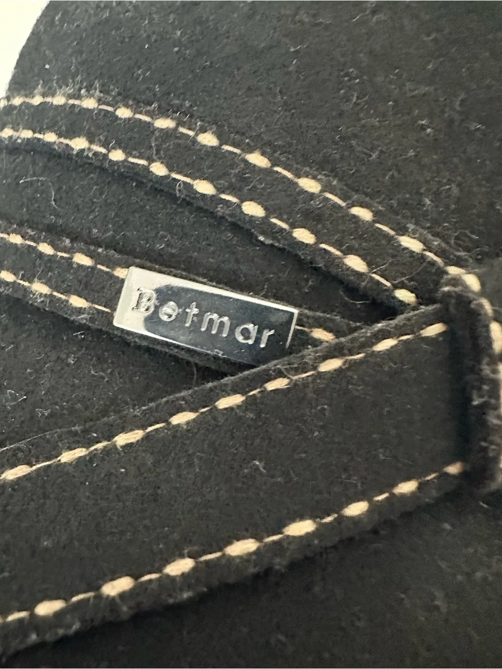 betmar Black Wool Cloche with Contrast Stitching